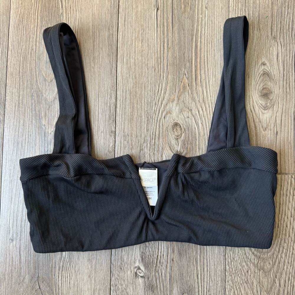 L*Space Lee Lee Ribbed Bikini Top | Black Bralette Swim Top | Size M